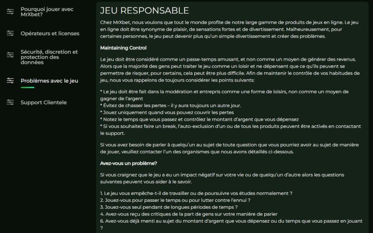 MrXBet Casino jeu responsable